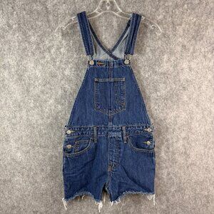 Levi’s Women’s Denim Short Overalls Size S Distressed Frayed Hem 100% Cotton